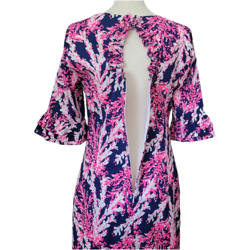 Lilly Pulitzer Fiesta Stretch Dress Nauti Navy Beyond the Sea Pink Coral Size 2 - Picture 9 of 17
